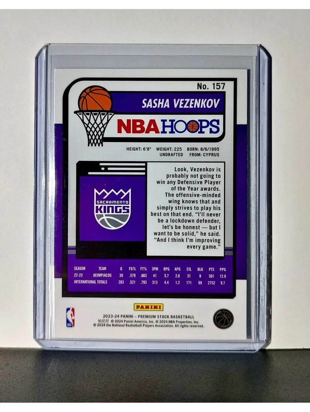 Sasha Vezenkov 2023-24 Panini Premium Stock NBA Hoops #157 Rookie Card Kings